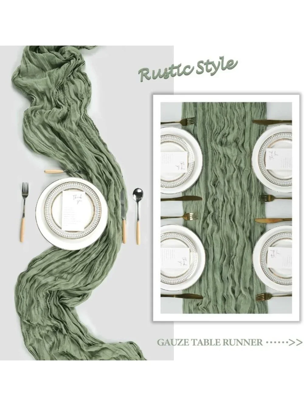 12 Pack Sage Green Gauze Table Runners 10ft Boho Sheer Rustic Decor for Events